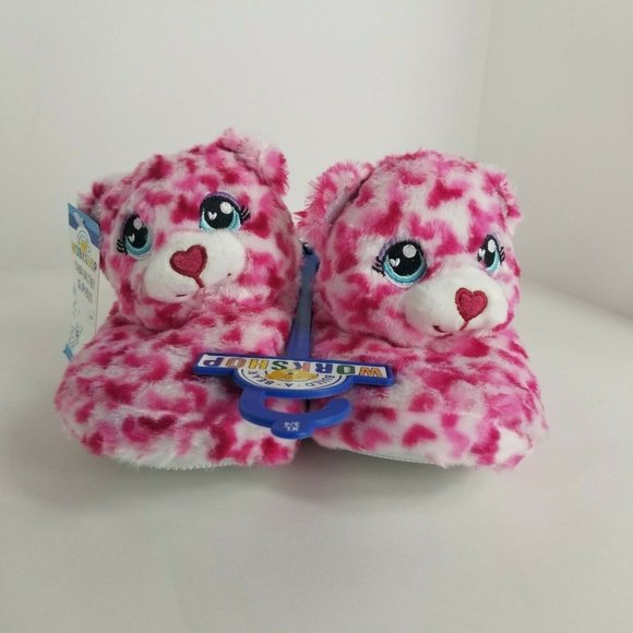 Build A Bear Workshop Kids Slippers Tiny Hearts Bea Plush Pink Sz XL 3/4 BAB New - Picture 12 of 12